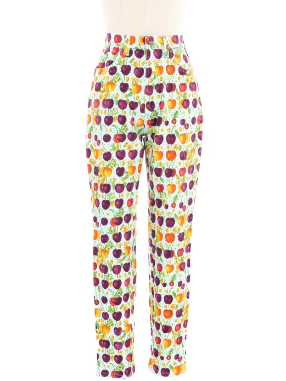 VTG 90s Gianni Versace Jeans Couture Tutti Frutti Cherry Fruit Print Pants 26